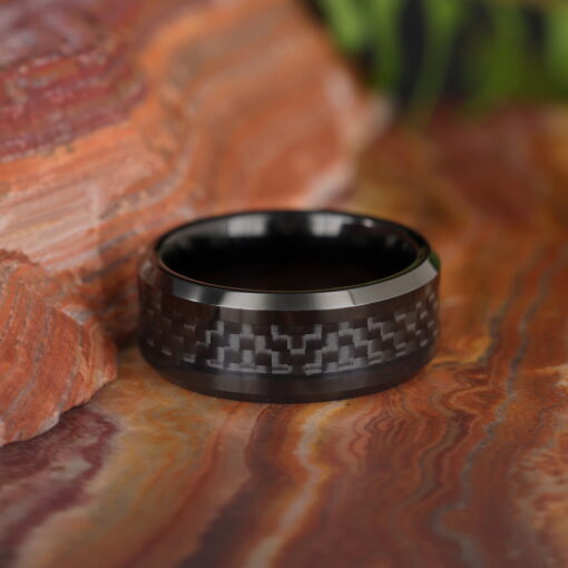 Dark Carbon – Men's Carbon Fibre Tungsten Ring - Image 4