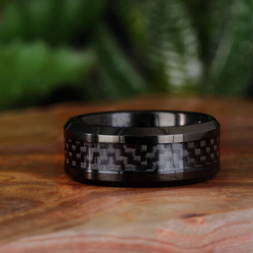 Dark Carbon – Men's Carbon Fibre Tungsten Ring - Image 5