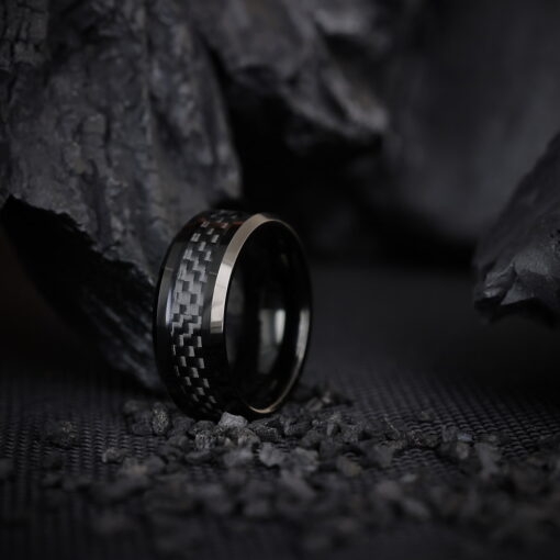 Dark Carbon – Men's Carbon Fibre Tungsten Ring - Image 3
