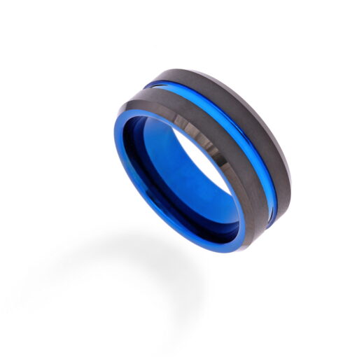 Electric Midnight – Men's Blue Accent Tungsten Ring