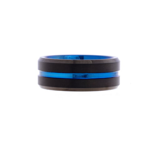 Electric Midnight – Men's Blue Accent Tungsten Ring - Image 2