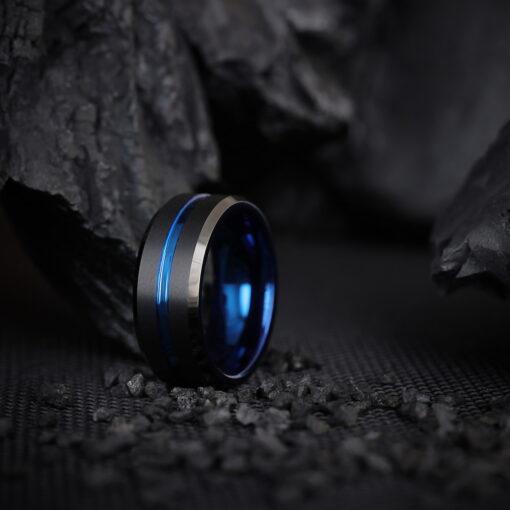 Electric Midnight – Men's Blue Accent Tungsten Ring - Image 3