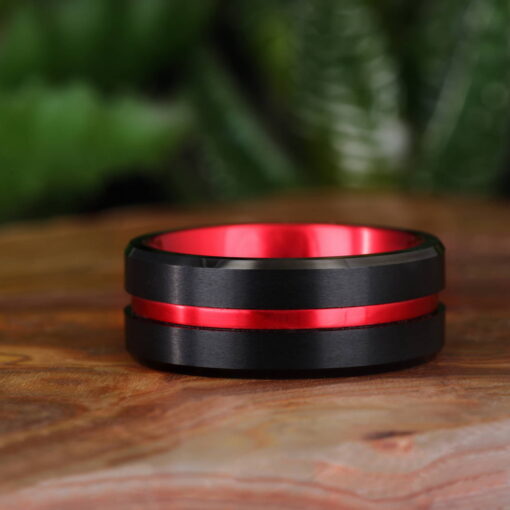 Crimson Eclipse – Men's Red Accent Tungsten Ring - Image 5