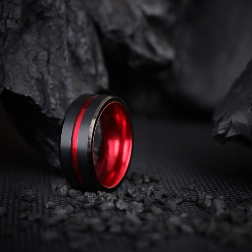 Crimson Eclipse – Men's Red Accent Tungsten Ring - Image 3