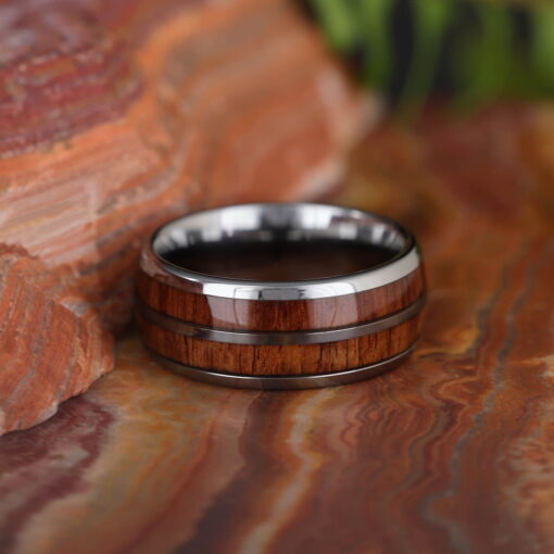 Twinwood Silver – Men's Wood Inlay Tungsten Ring - Image 4