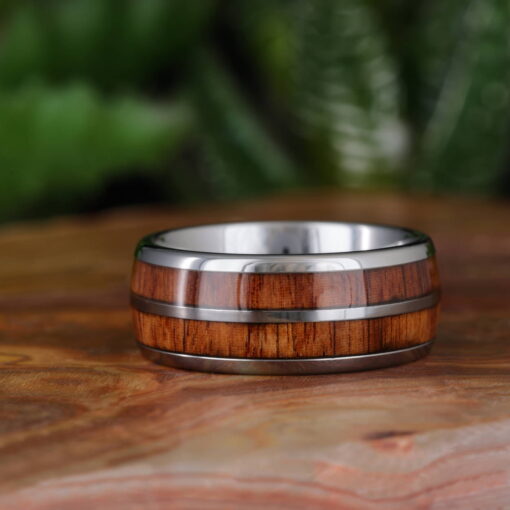 Twinwood Silver – Men's Wood Inlay Tungsten Ring - Image 5