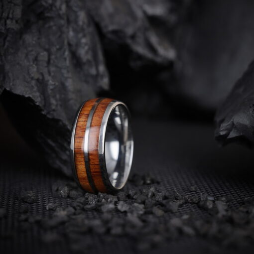 Twinwood Silver – Men's Wood Inlay Tungsten Ring - Image 3