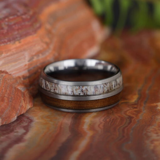 Woodland Elegance – Men's Wood Inlay Tungsten Ring - Image 4