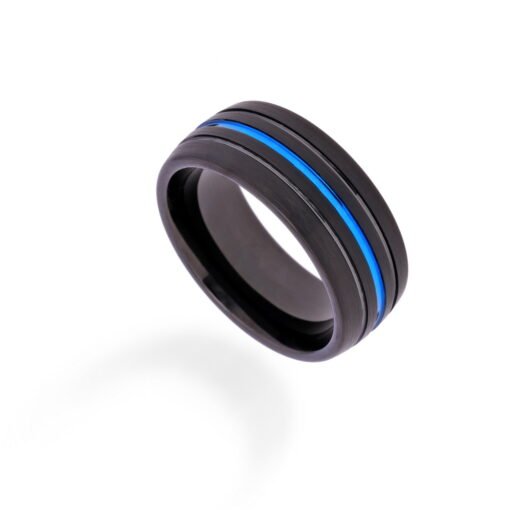 Electric Midnight – Men's Blue Accent Tungsten Ring