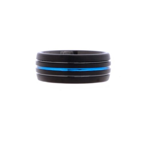 Electric Midnight – Men's Blue Accent Tungsten Ring - Image 2