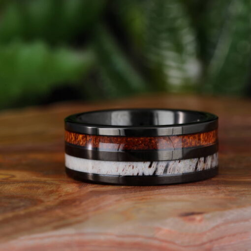 Mahogany Oak Dreams – Men's Wood Inlay Tungsten Ring - Image 5