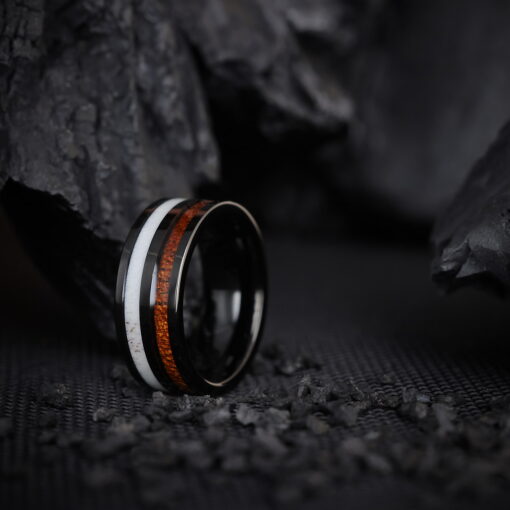 Mahogany Oak Dreams – Men's Wood Inlay Tungsten Ring - Image 3
