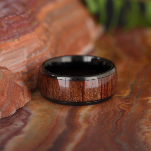 Obsidian Oak – Men's Wood Inlay Tungsten Ring - Image 4