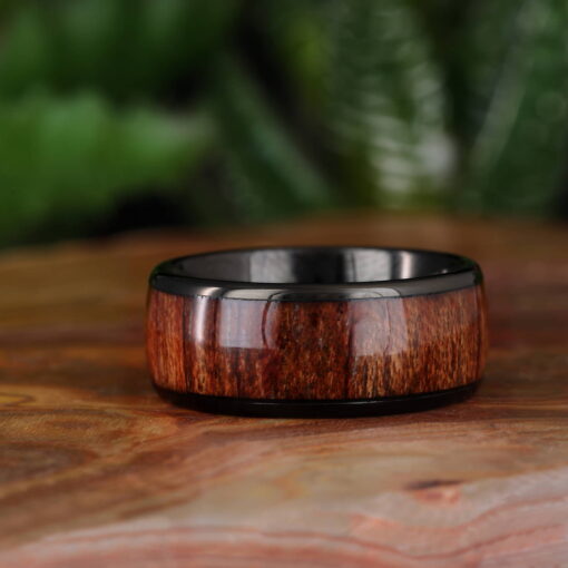 Obsidian Oak – Men's Wood Inlay Tungsten Ring - Image 5