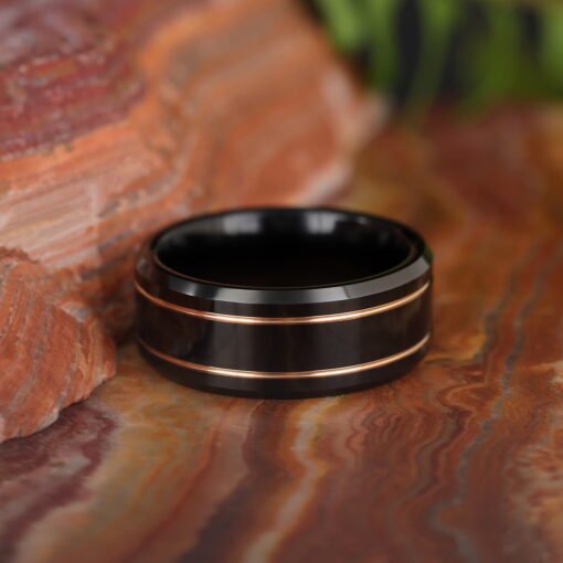 Midnight Twin Gold Infusion – Men's Gold Accent Tungsten Ring - Image 4