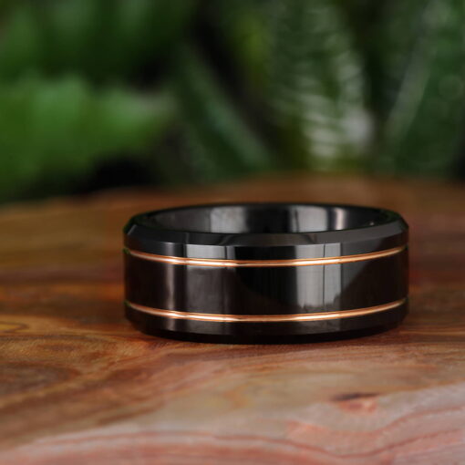 Midnight Twin Gold Infusion – Men's Gold Accent Tungsten Ring - Image 5