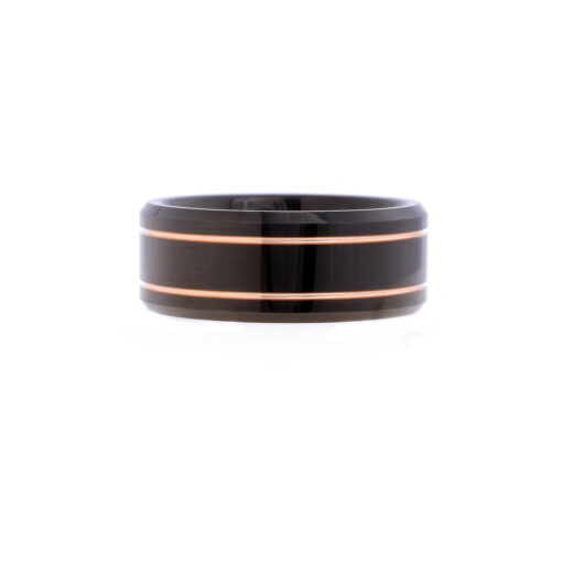 Midnight Twin Gold Infusion – Men's Gold Accent Tungsten Ring - Image 2